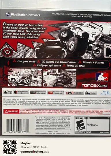 Mayhem PlayStation 3, NTSC box back