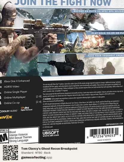 Tom Clancy's Ghost Recon Breakpoint Xbox One, NTSC box back