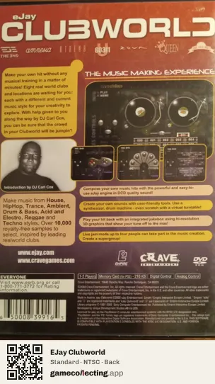 EJay Clubworld PlayStation 2, NTSC box back