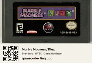 Marble Madness / Klax Game Boy Advance, NTSC cartridge label