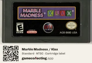Marble Madness / Klax Game Boy Advance, NTSC cartridge label