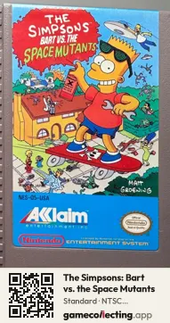 The Simpsons: Bart vs. the Space Mutants Nintendo Entertainment System, NTSC cartridge label