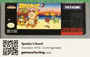 Spanky's Quest Super Nintendo Entertainment System, NTSC cartridge label