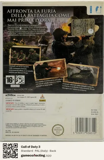 Call of Duty 3 Nintendo Wii, Italy box back