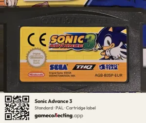 Sonic Advance 3 Game Boy Advance, PAL cartridge label