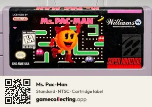 Ms. Pac-Man Super Nintendo Entertainment System, NTSC cartridge label