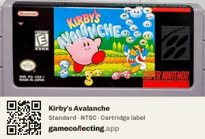 Kirby's Avalanche Super Nintendo Entertainment System, NTSC cartridge label