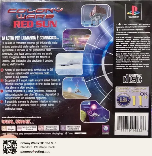 Colony Wars III: Red Sun PlayStation, Italy box back