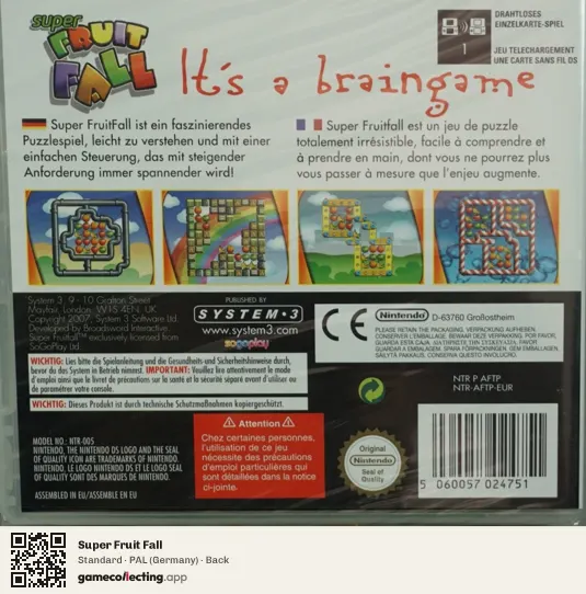 Super Fruit Fall Nintendo DS, Germany box back