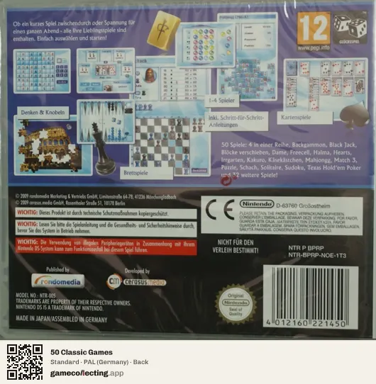 50 Classic Games Nintendo DS, Germany box back