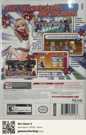 We Cheer 2 Nintendo Wii, NTSC box back