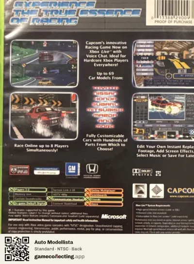 Auto Modellista Xbox, NTSC box back