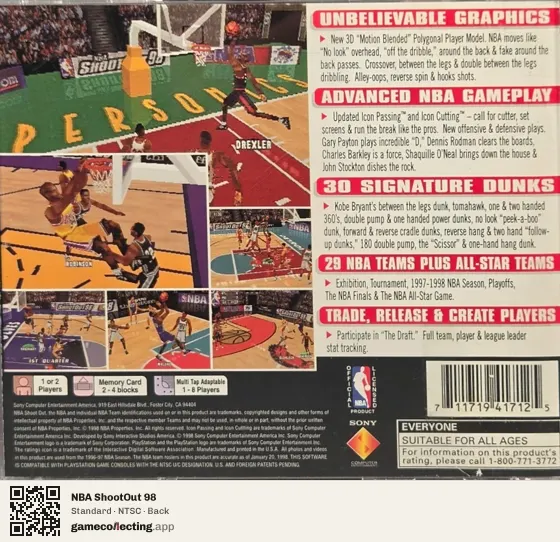 NBA ShootOut 98 PlayStation, NTSC box back