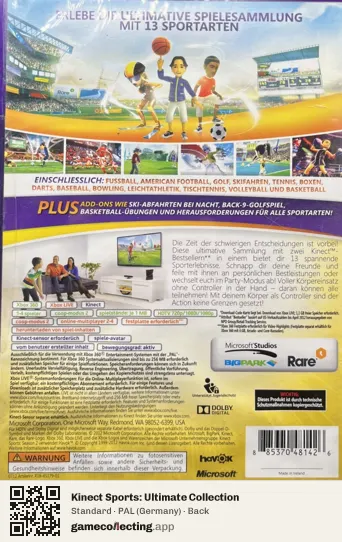 Kinect Sports: Ultimate Collection Xbox 360, Germany box back