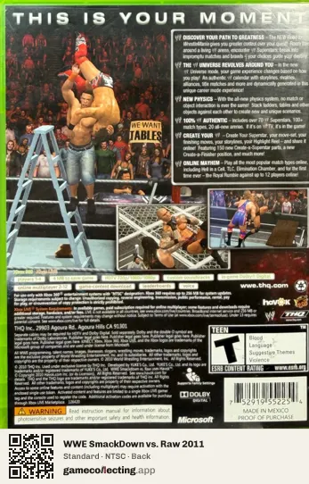 WWE SmackDown vs. Raw 2011 Xbox 360, NTSC box back