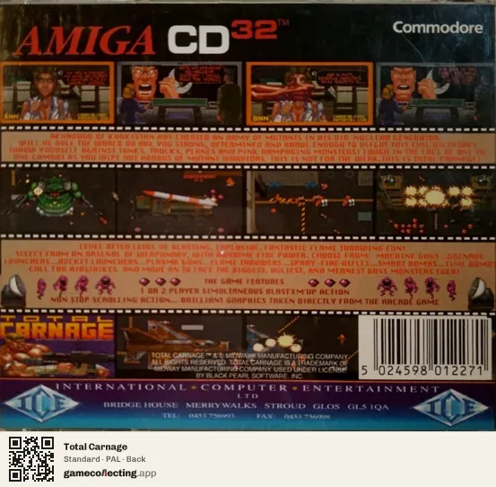 Total Carnage Amiga CD32, PAL box back