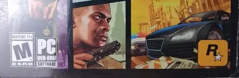 Grand Theft Auto V, the ESRB box on its front