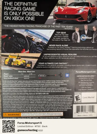 Forza Motorsport 5 Xbox One, NTSC box back