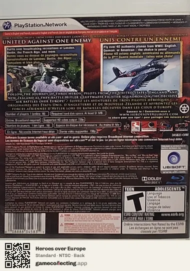 Heroes over Europe PlayStation 3, NTSC box back