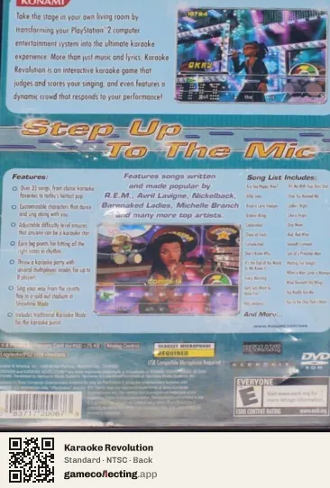 Karaoke Revolution PlayStation 2, NTSC box back