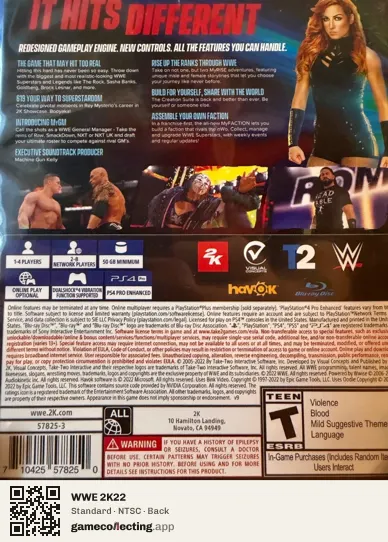 WWE 2K22 PlayStation 4, NTSC box back