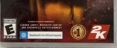 NBA 2K20, the ESRB box on its front
