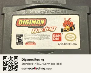 Digimon Racing Game Boy Advance, NTSC cartridge label