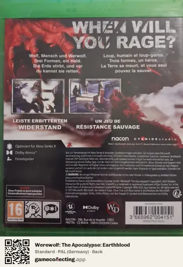 Werewolf: The Apocalypse: Earthblood Xbox One, Germany box back