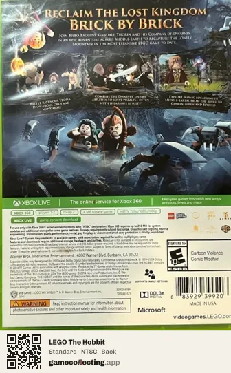 LEGO The Hobbit Xbox 360, NTSC box back