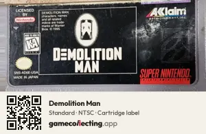 Demolition Man Super Nintendo Entertainment System, NTSC cartridge label