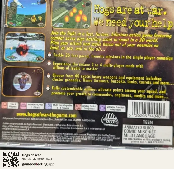 Hogs of War PlayStation, NTSC box back