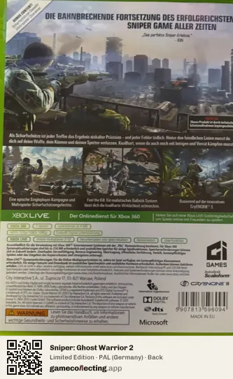 Sniper: Ghost Warrior 2 Xbox 360, Germany box back