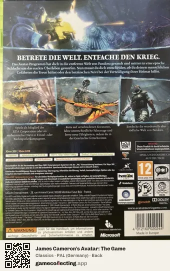 James Cameron's Avatar: The Game Xbox 360, Germany box back