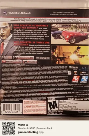 Mafia II PlayStation 3, Canada box back