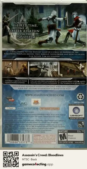 Assassin's Creed: Bloodlines PlayStation Portable, NTSC box back