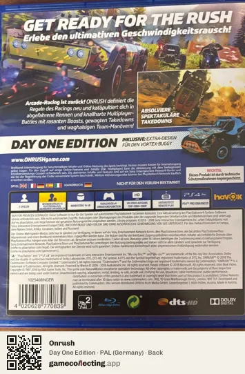 Onrush PlayStation 4, Germany box back
