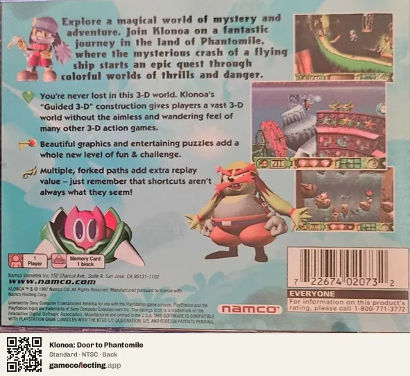 Klonoa: Door to Phantomile PlayStation, NTSC box back