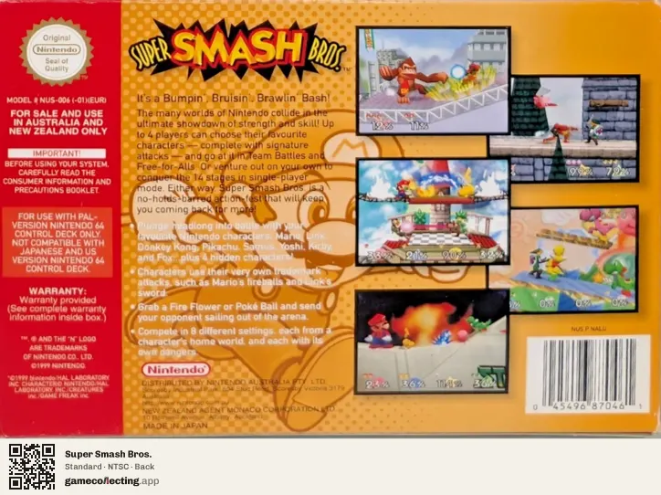 Super Smash Bros. Nintendo 64, NTSC box back