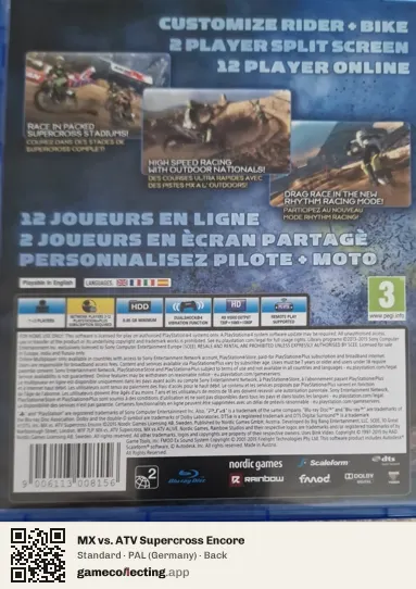 MX vs. ATV Supercross Encore PlayStation 4, Germany box back