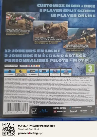 MX vs. ATV Supercross Encore PlayStation 4, PAL box back