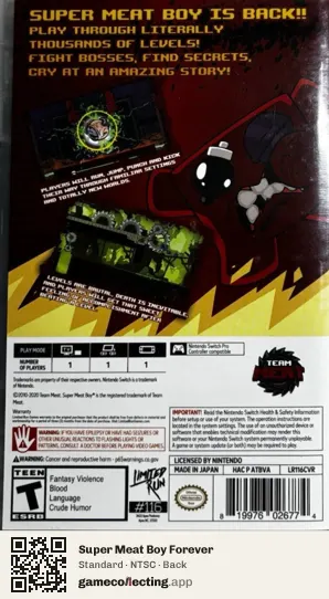 Super Meat Boy Forever Nintendo Switch, NTSC box back