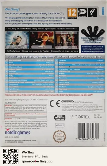 We Sing Nintendo Wii, PAL box back