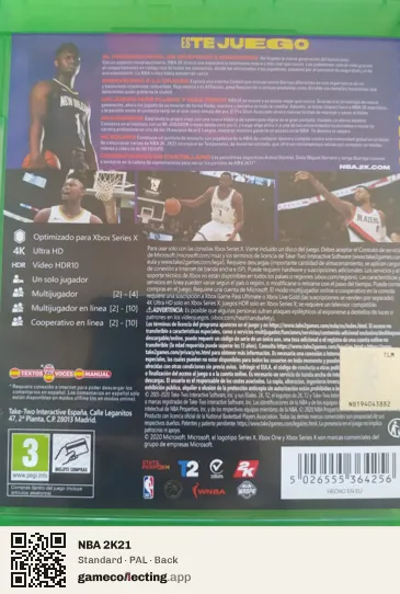 NBA 2K21 Xbox Series X, PAL box back