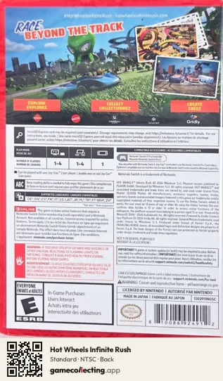 Hot Wheels Infinite Rush Nintendo Switch 2, NTSC box back