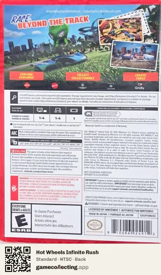 Hot Wheels Infinite Rush Nintendo Switch 2, NTSC box back