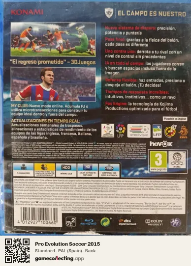 Pro Evolution Soccer 2015 PlayStation 4, Spain box back