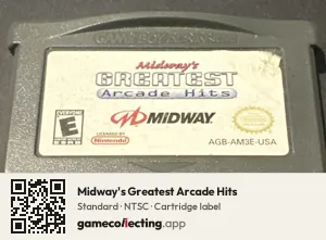 Midway's Greatest Arcade Hits Game Boy Advance, NTSC cartridge label