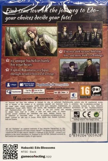 Hakuoki: Edo Blossoms PlayStation Vita, NTSC box back