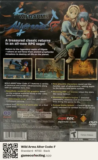 Wild Arms Alter Code: F PlayStation 2, NTSC box back