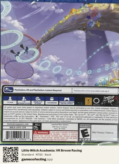 Little Witch Academia: VR Broom Racing PlayStation 4, NTSC box back